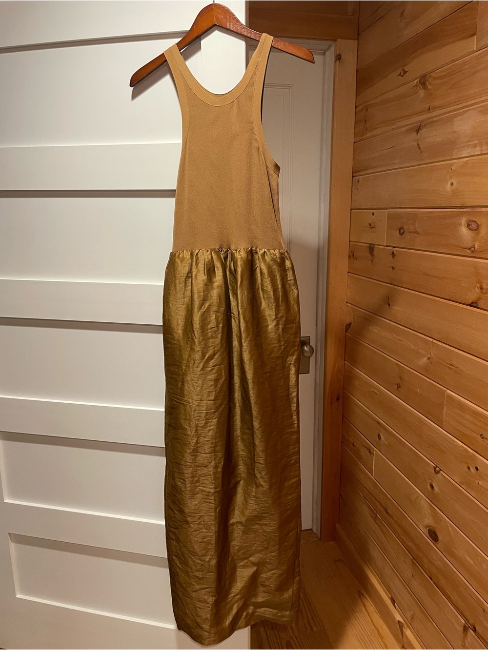 Toteme Two-Tone Sleeveless Maxi Dress in Mustard and Gold
